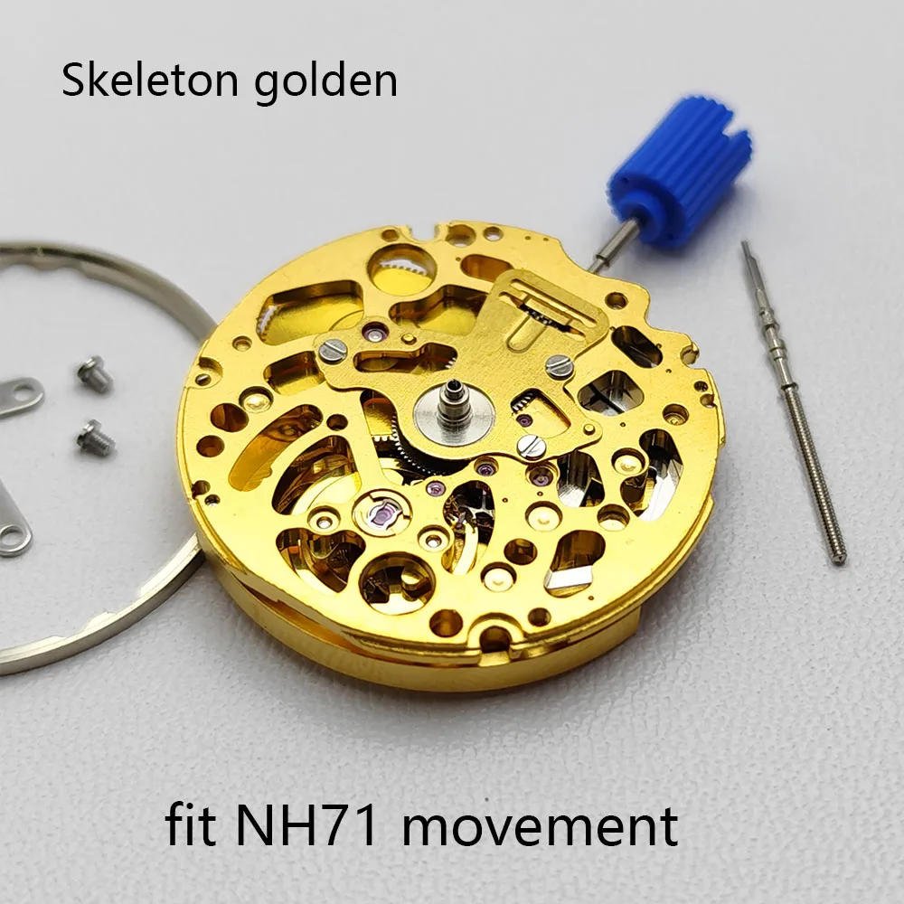 high quality Golden NH71 NH71A Automatic Mechanical Movement Japan 24 Jewels High Accuracy Skeleton NH71 Mechanism Modification