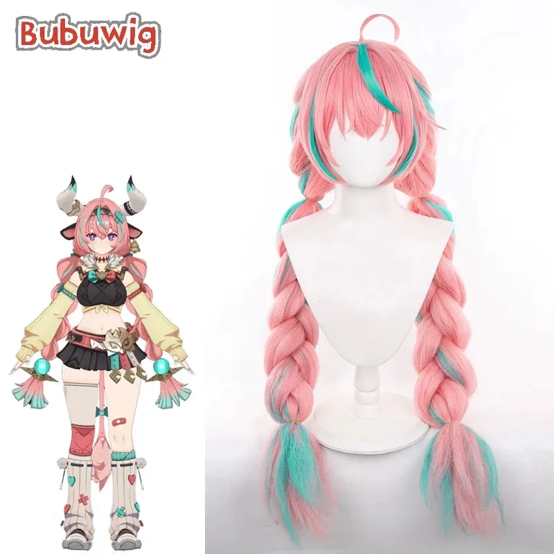

Bubuwig синтетические волосы Varesa косплей парики Genshin Impact Varesa ролевые игры 100 см розовый смешанный зеленый плетеный парик термостойкий