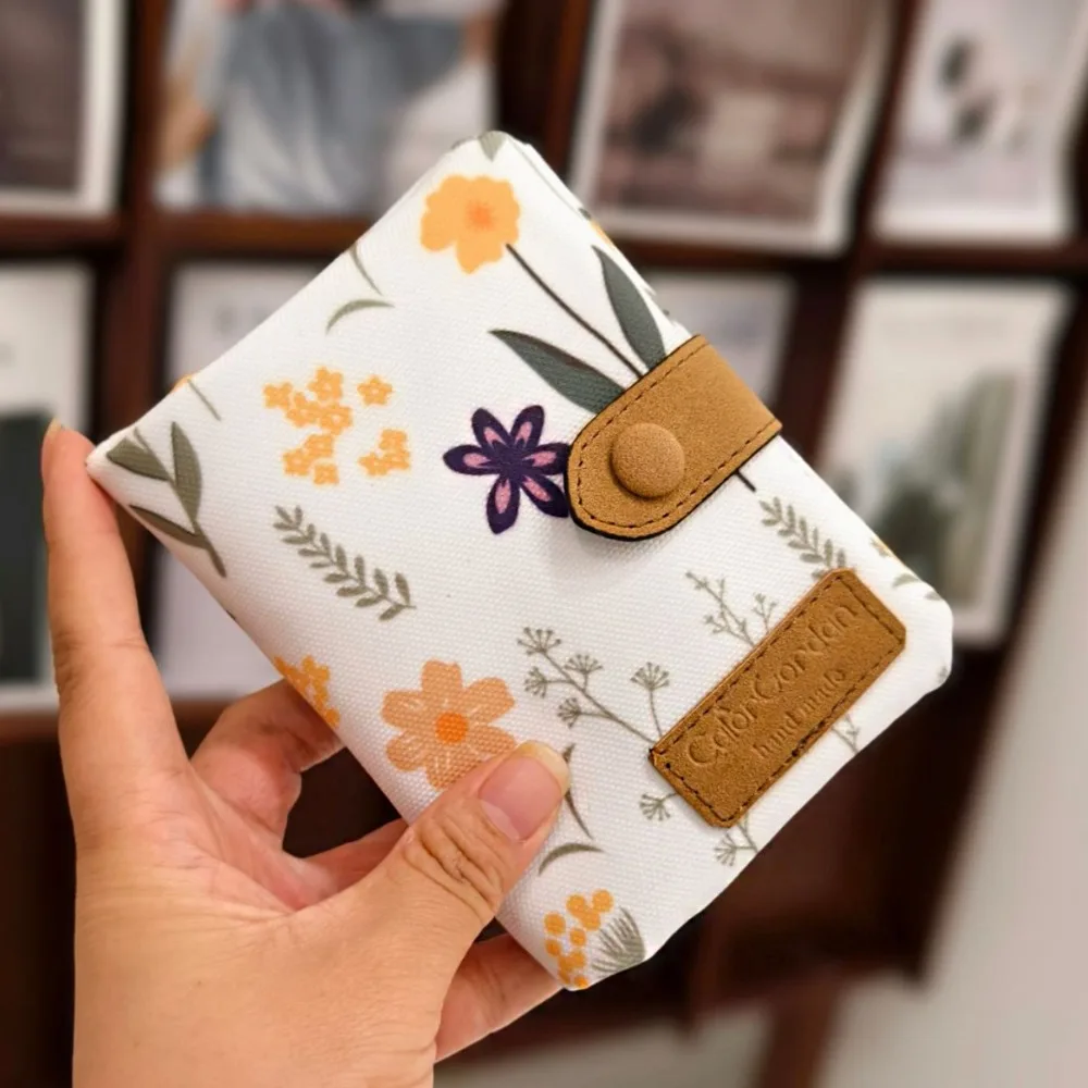 Simple Korean Style Canvas Wallet Elephant Flower Short Trifold Wallet Floral Multi-function Coin Pouch Outdoor