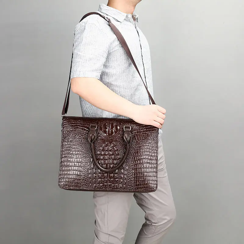 Étui à bombes en cuir d'alligator de luxe pour hommes, sac de messager pour ordinateur portable, étui à bombes pour hommes, sac lancé pour ordinateur, affaires, haute qualité, nouveau