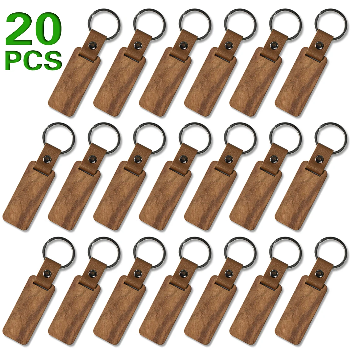 20Pcs Wood PU Leather Keychain For Men  For Keys Jewelry Accessories