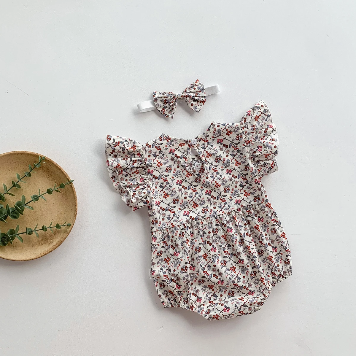 Lovely Romper+Headband 2 PCs Toddler Girl Floral Clothing Set Baby Cotton Soft Jumpsuit Newborn Flower Onesie Kids Summer Outfit