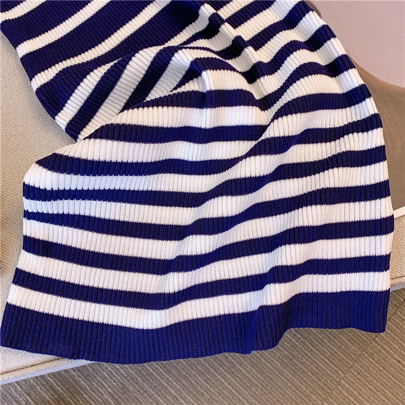 2025 New Ladies Halter Sleeveless Bodycon Dress Women's Dress Slim Temperament Striped Mini Dresses Summer Knit Dress