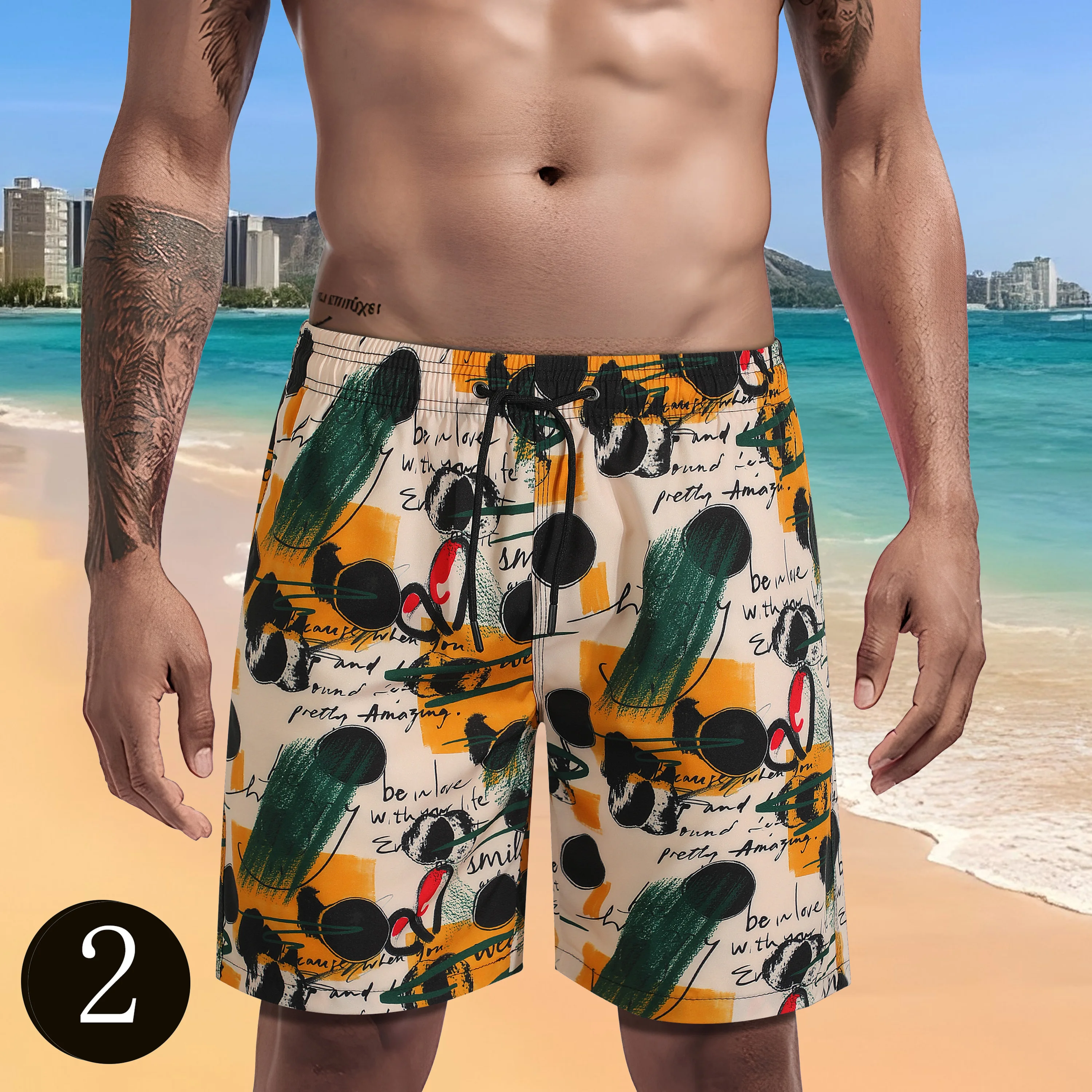 

2025 New Men's Beach Shorts Summer Sports and Fitness Shorts with Pocket Quick Drying Beach Surfing Swimsuit Outdoor Activities