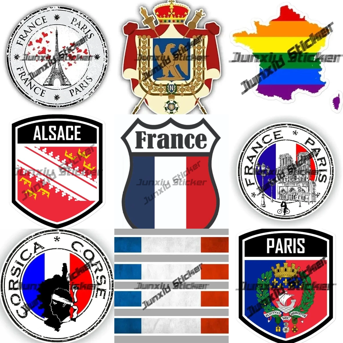 

France Coat of Arms Sticker France Flag Stripe Racing Badge Paris Eiffel Tower Notre Dame Exterior Decal Accessories Decoration