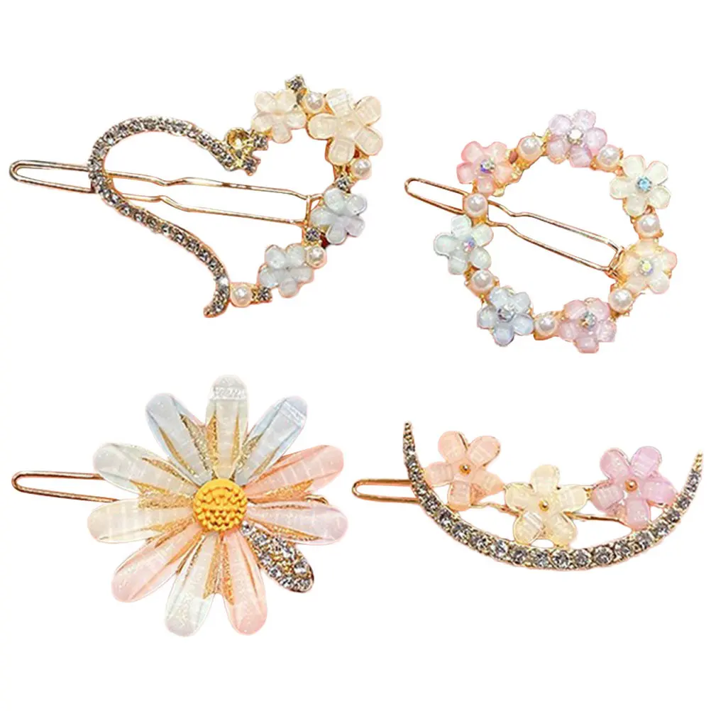 

4Pcs Rhinestone Hair Clips Crystal Flower Barrettes for Women Girls Hair Accessories Wide Application Easy Clip on Hats Handbags