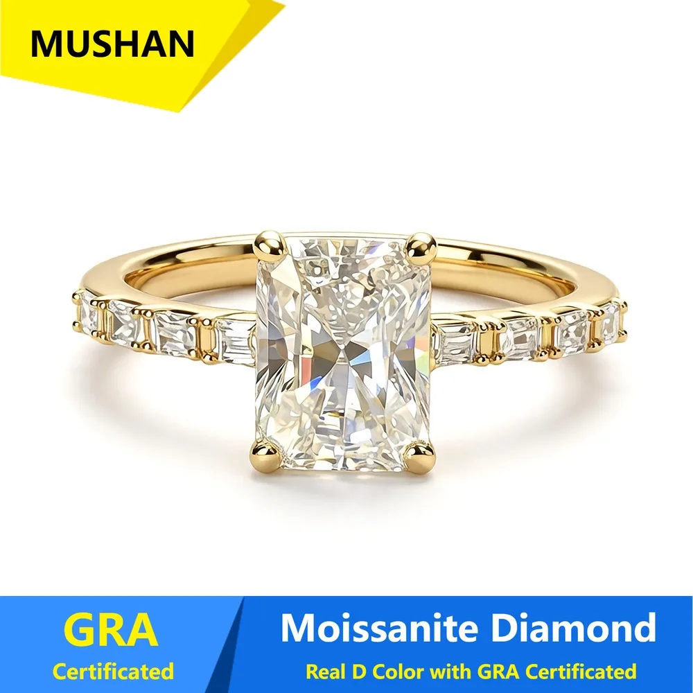 MUSHAN Luxury Jewelry 925 Sterling Silver Ring Band Women GRA Certificated Moissanite Diamond Emerald D Color Rings Fine Jewelry