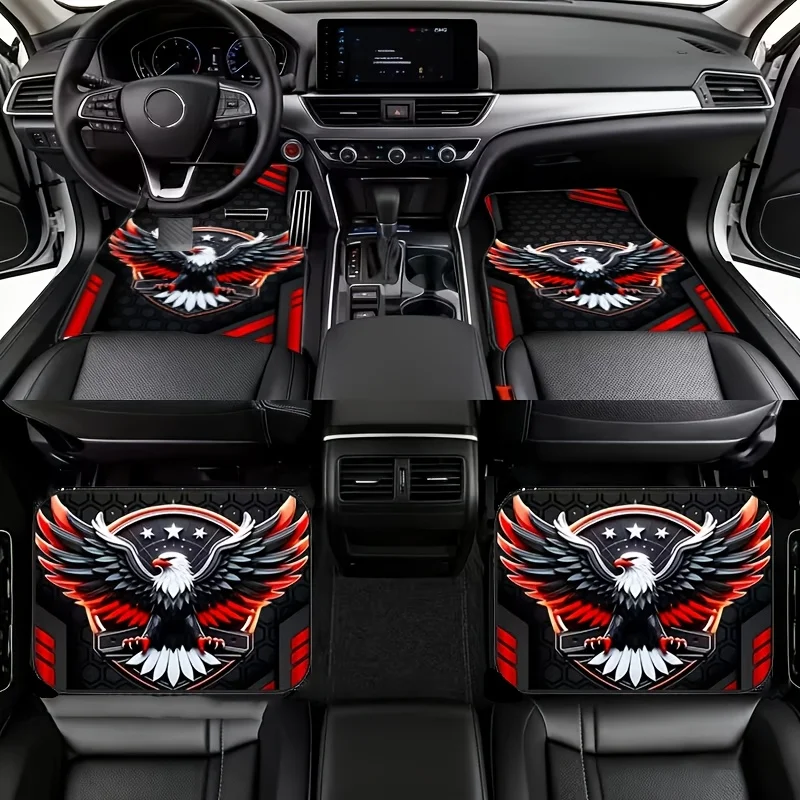 Tapis de sol de voiture antidérapants, 4 pièces, design imprimé totem d'aigle puissant, résistant à l'usure, facile à nettoyer, universel toutes saisons