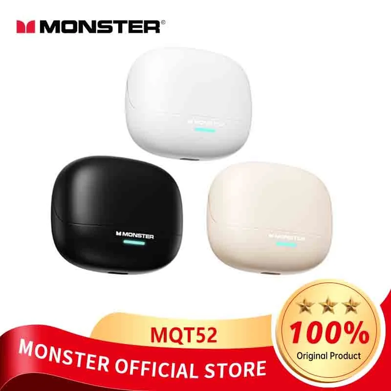 Monster MQT52 TWS Bluetooth 5.4 Earphones Gaming Noise Reduction Headphones Running Sports Earbuds Low Latency HD Call Headset