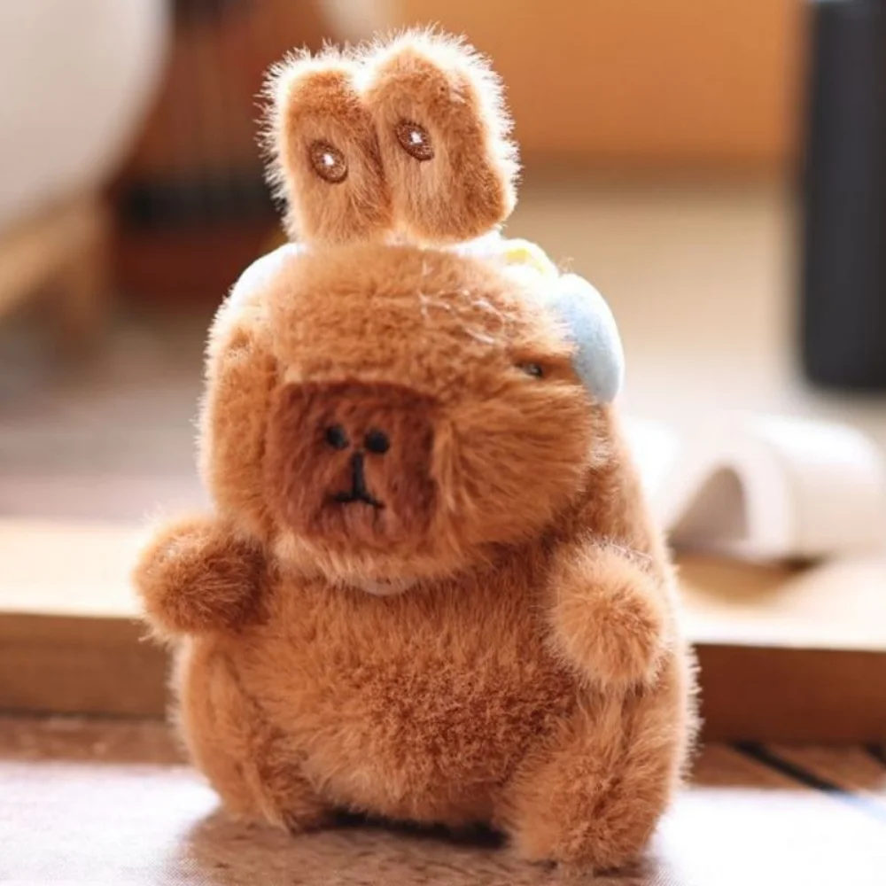 

Забавный плюшевый кулон с капибарой, тянущая веревка, коричневая капибара, плюшевые брелки с мультяшными животными, подвижные кроличьи уши, плюшевая кукла капибары