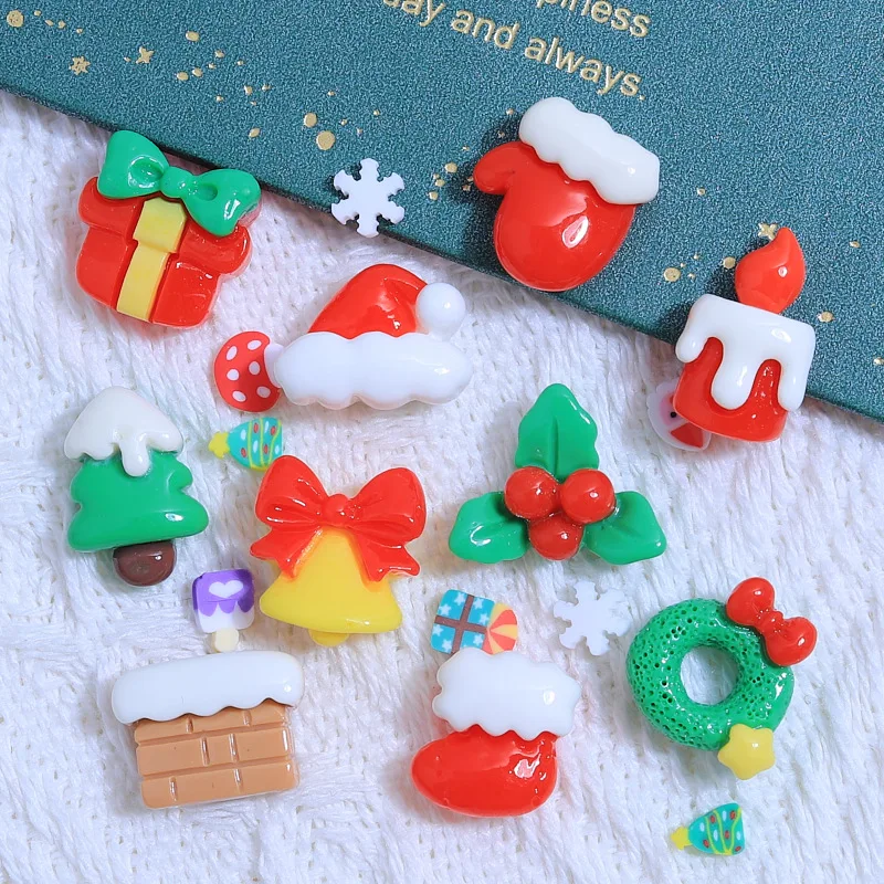 Christmas Santa Resin Cabochons Flatback for Scrapbook 20pcs Christmas Tree Home Decoration Accessory Cute  DIY Slime Charms