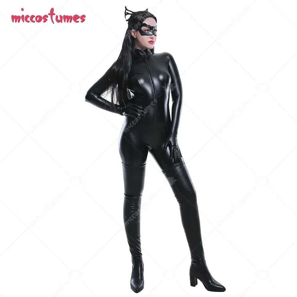 

In Stock Miccostumes Women Black Catsuit Zentai Suit Bodysuit Jumpsuit Cosplay Costume with Eyepatch for Halloween