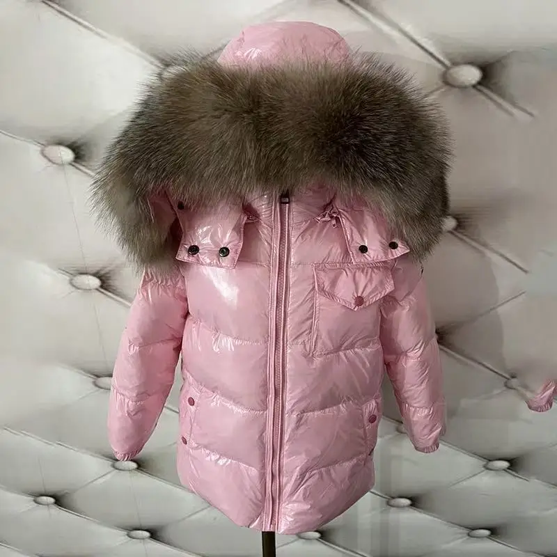 Boys Girls Winter Down Coat Korean Style Mid‑Length Thick Jacket Faux Fox Fur Collar Warm Outerwear for Big Kids