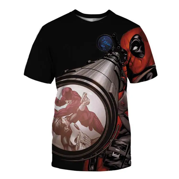 Disney Miniso Deadpool T-shirt Movie Role Cartoon Printed Tees Children's Tee Shirt Short Sleeve Clothes Teenage Anime Cute Gift