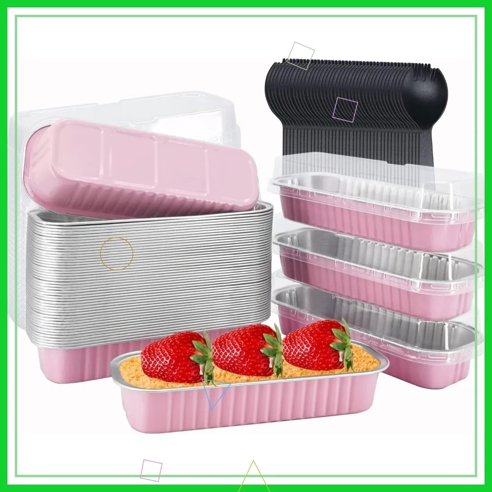 Paquete de 50 Moldes Mini para Pan con Tapas, Moldes de Aluminio de 6.8oz, Ramequines Desechables para Muffins, Cupcakes y Pan