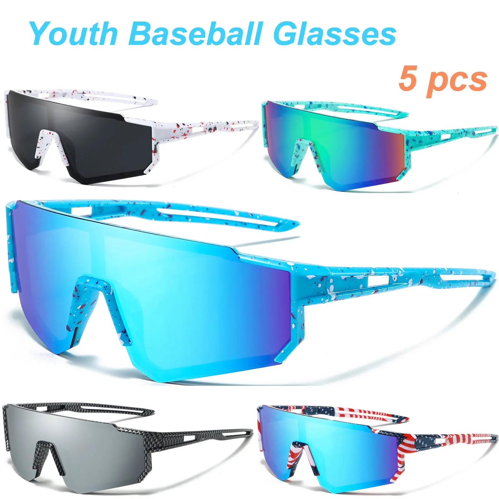 5 pcs/lot Age 5-18 Kids Youth Boys Girls Baseball Sunglasses Sport Cycling Glasses Outdoor Bike Bicycle Goggles Child Eyewear