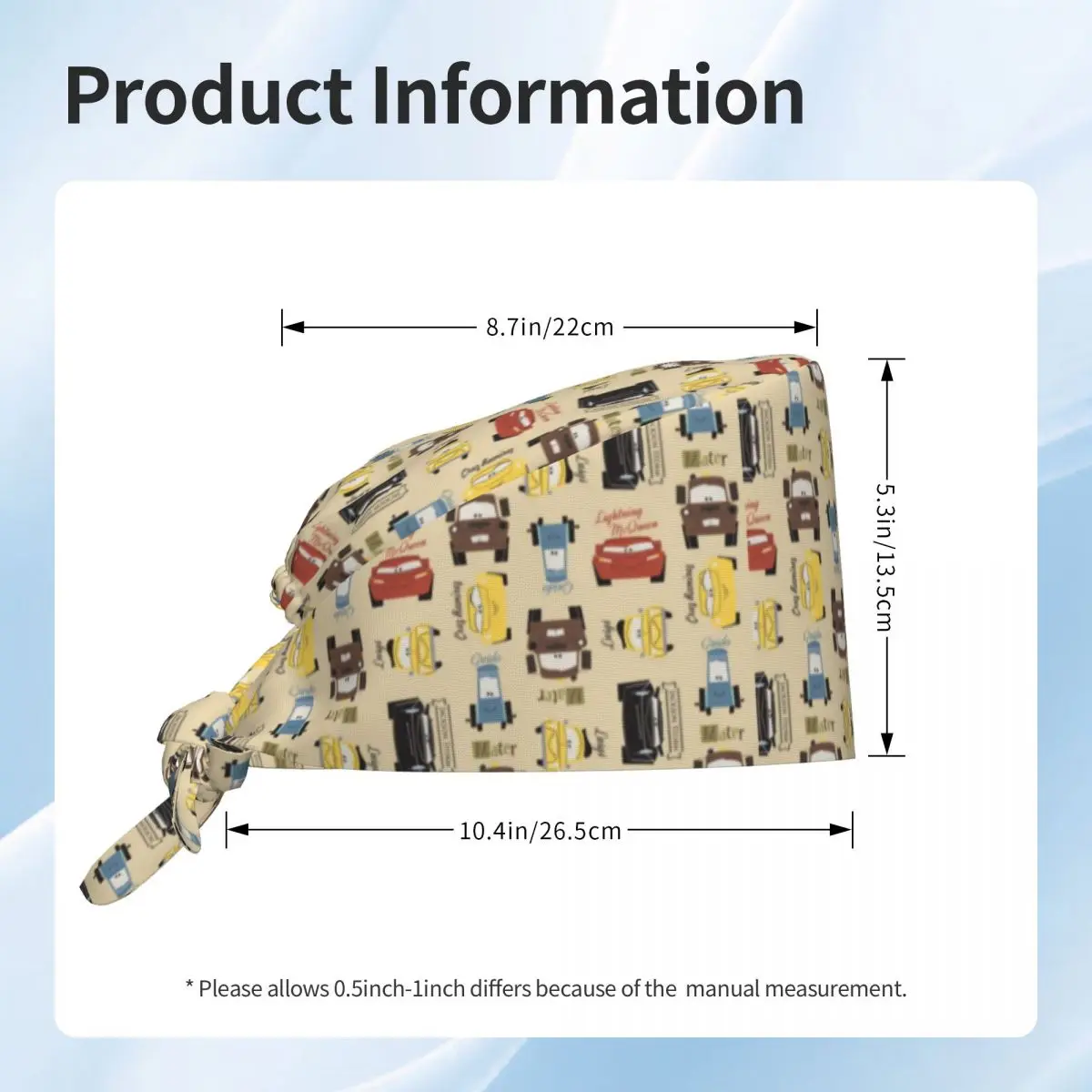 Custom Cartoon 95 Racing Cars Kingdom Animation Pattern Breathable Scrub Hat Surgical Scrub Caps Nurse Medical Cap  Scrubs Hat