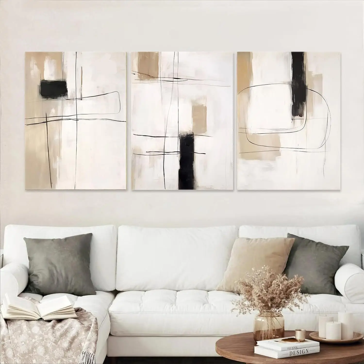 

Set of 3 Black Beige Modern Wall Decor Minimalist Pictures Abstract Modern Artwork for Bedroom Art Murals Print Canvas Posters