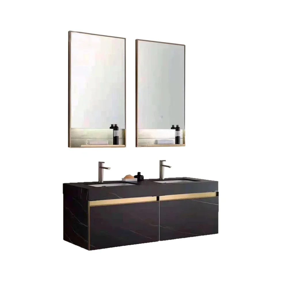 Customized made bathroom furniture floor standing wall mounted double sink bathroom vanity marble top