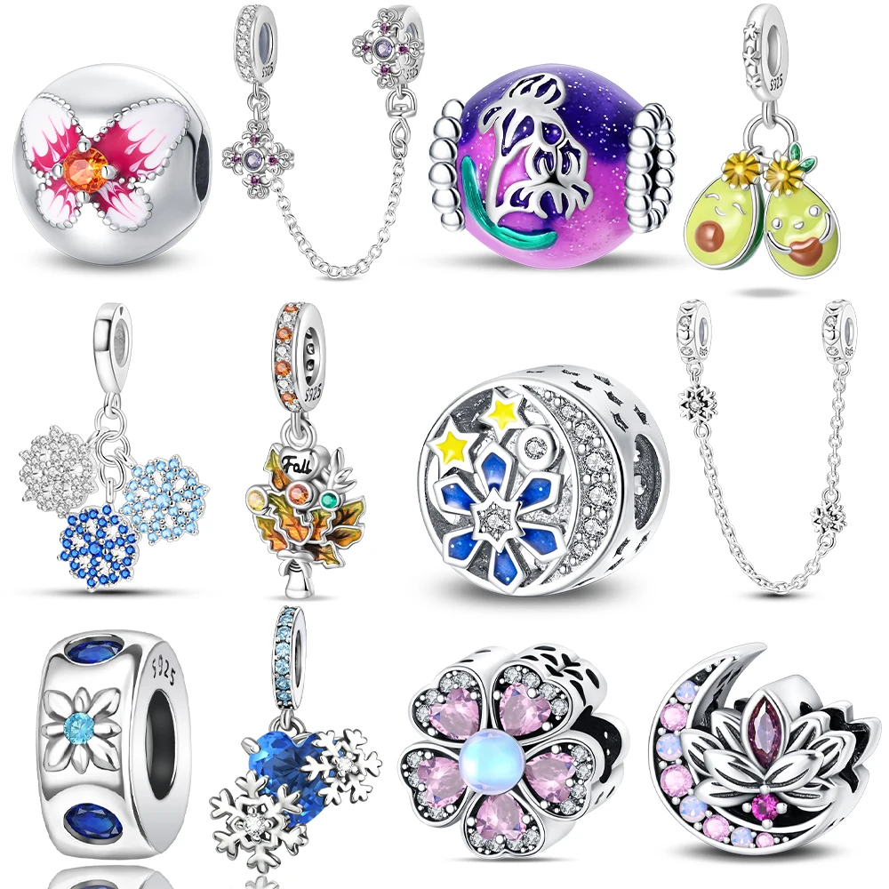 

Original 925 Silver Elegant Rose Blue Flower Pendants Beads Fit Bracelet Making Women Jewelry DIY Birthday Anniversary Fine Gift