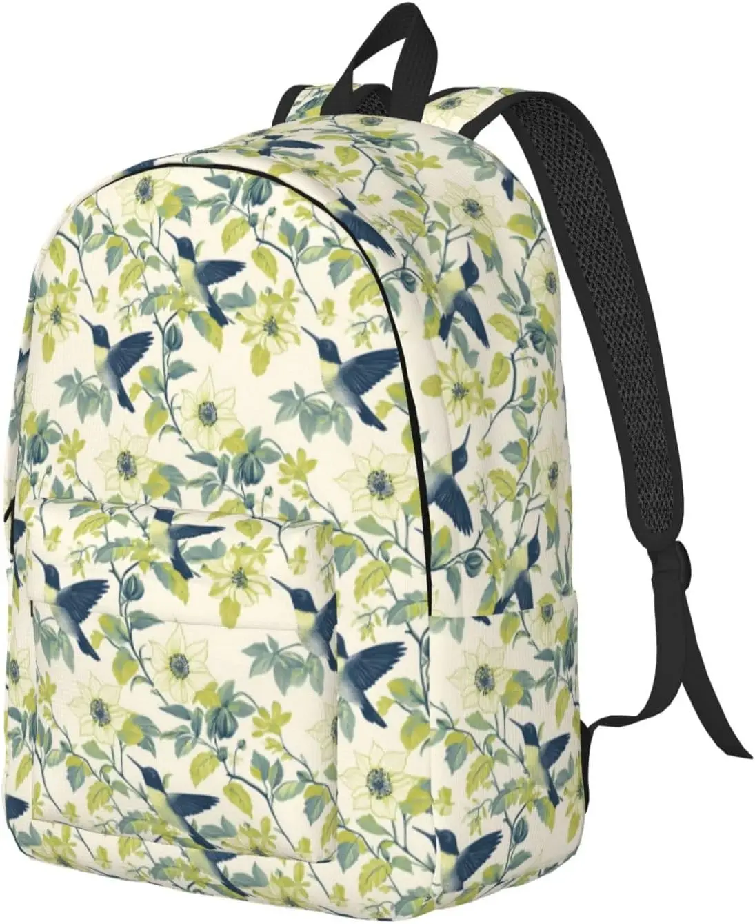 حقيبة ظهر للسفر للنساء والرجال من Green Plant Hummingbirds مطبوعة من القماش حقيبة ظهر بسيطة وحديثة للمشي لمسافات طويلة