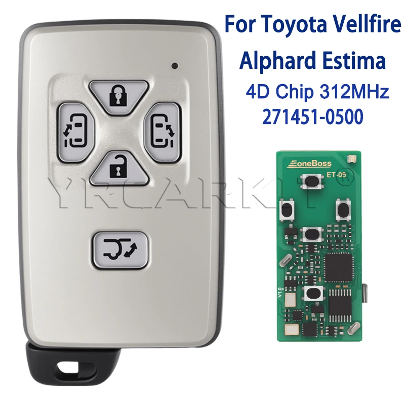 Keyless Entry 271451‑0500 Smart Remote 312MHz 4D P1:94 Chip For Toyota Alphard Vellfire Estima Previa Vitz Crown Key Fob 5 Btn