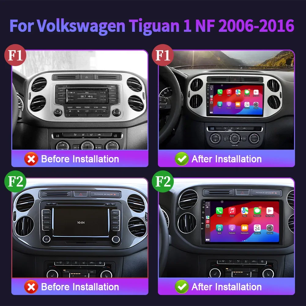 Android 14 For Volkswagen Tiguan 1 NF 2006-2016 Car Multimedia Radio GPS Navigation Stereo WIFI Wireless BT Carplay Touch Screen