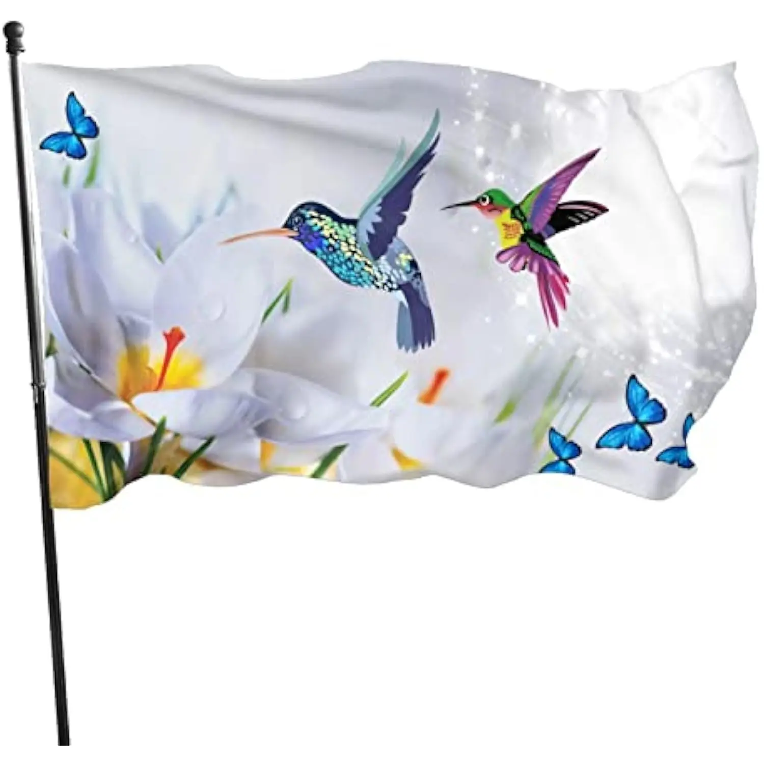 Hummingbird Butterflies Flowers Garden Flag Fade Proof Outdoor Breeze Banner Double Stitched House Decor