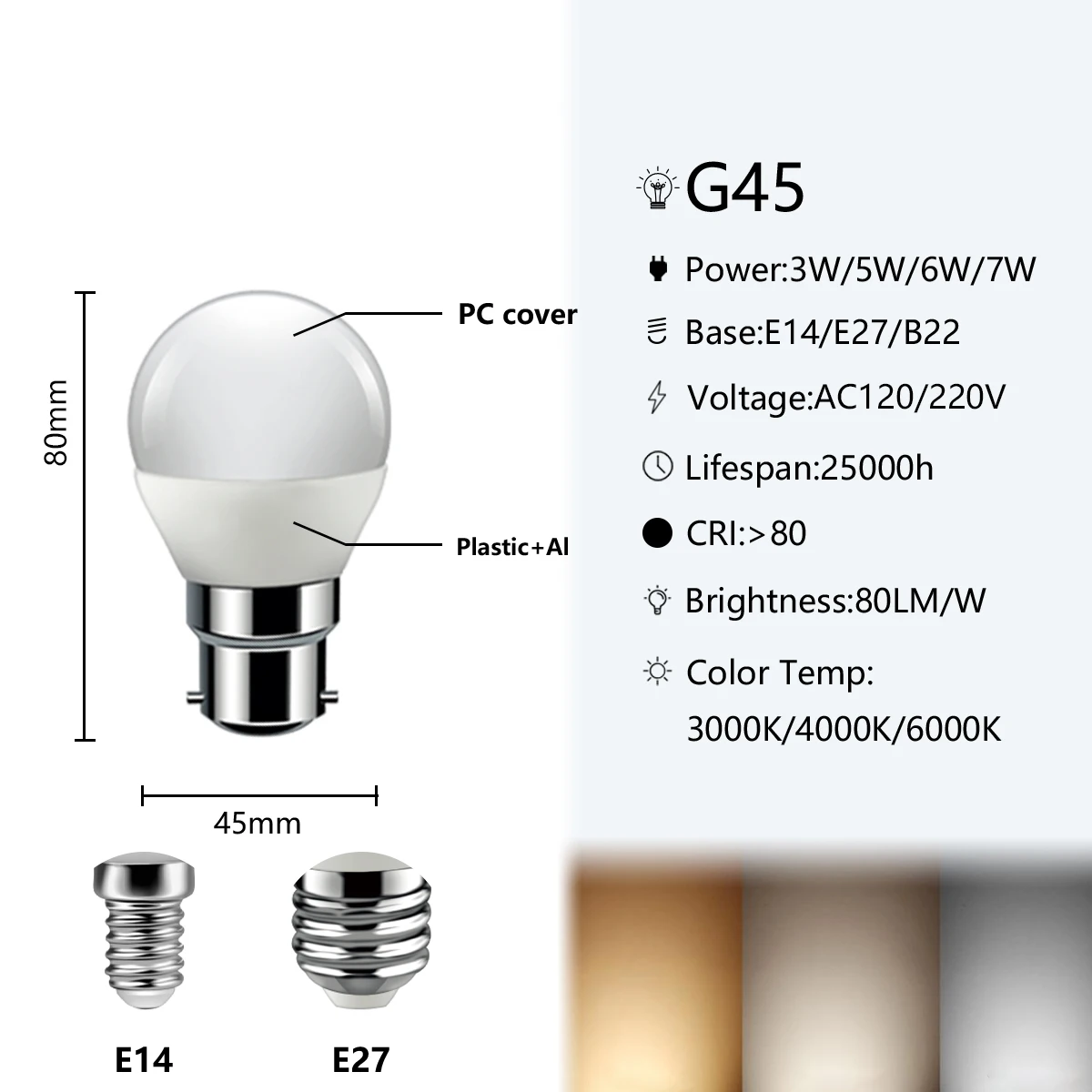 10 قطعة مصابيح LED الموفرة للطاقة G45 C37 E14 E27 3 واط-7 واط AC230V AC110V 3000 كيلو/4000 كيلو/6000 كيلو Led جولف لمبة مصباح للديكور المنزل