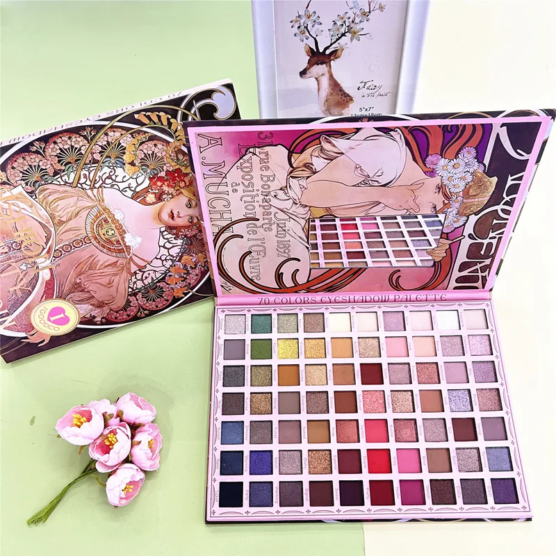 Goddess-Grande palette de fards à barrage avec miroir, fard à barrage pailmétrage, poudre pigmentée, maquillage professionnel pour le visage, 70 couleurs, 256