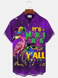 2024 Men's Mardi Gras Shirt 3D Print Short Sleeve Casual Shirts Streetwear Loose Plus Size Mens Hawaiian Shirts Tops T-Shirt