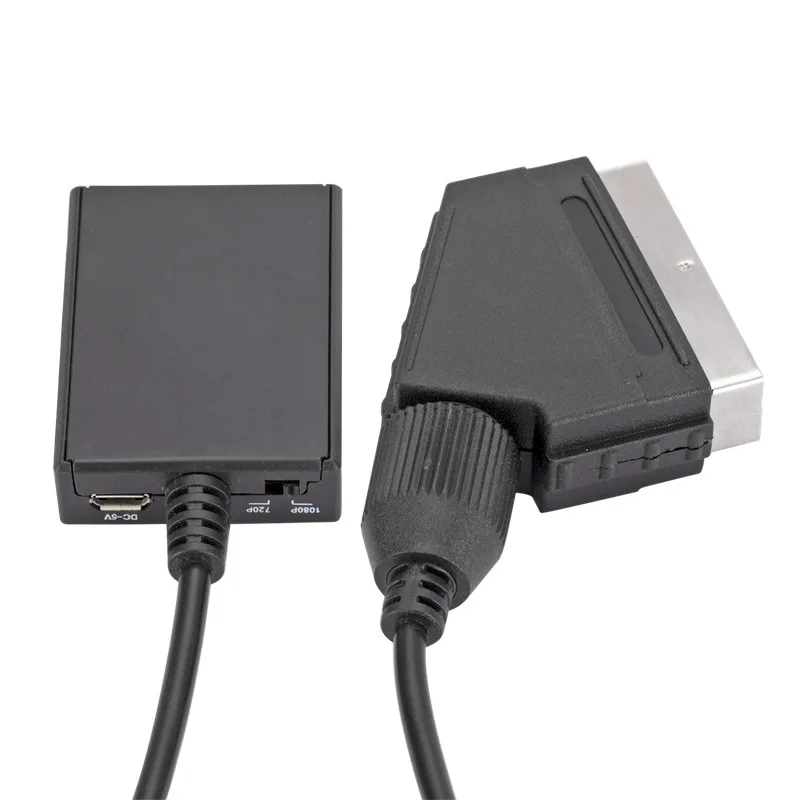 SCART To HDMI-compatible 1080P Video Audio Upscale Converter Adapter for Sky Box STB Plug and Play DC Cable