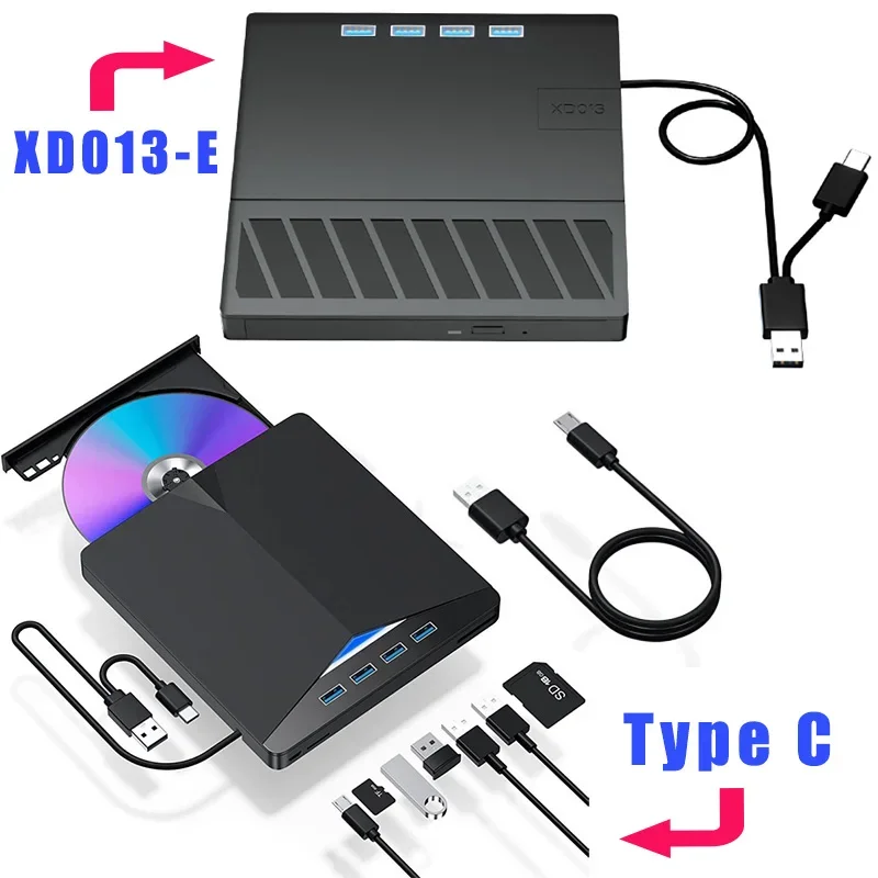 

7-in-1 USB 3.0 Type-c External DVD RW CD Drive Burner Reader Player Optical Drive External Writer for PC Laptop Desktop IMacs