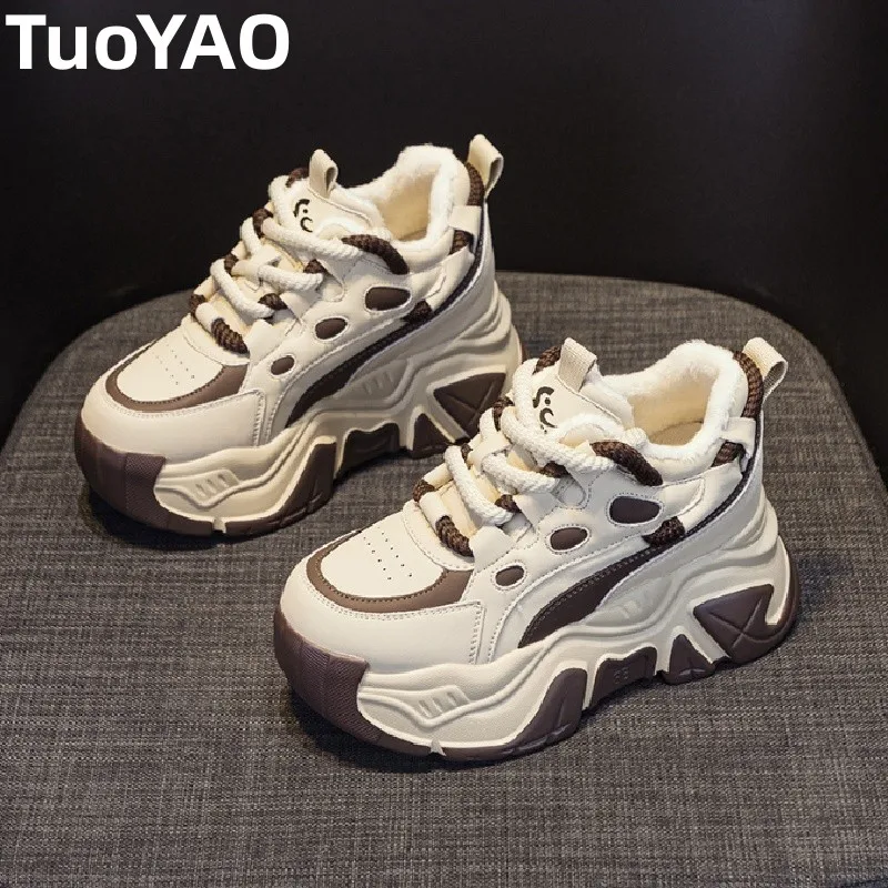 

8cm Womens Elevated Platform Sneakers for 2025 Autumn Winter Fashion Chunky Dad Shoes Hidden Height Increase Walking Shoes