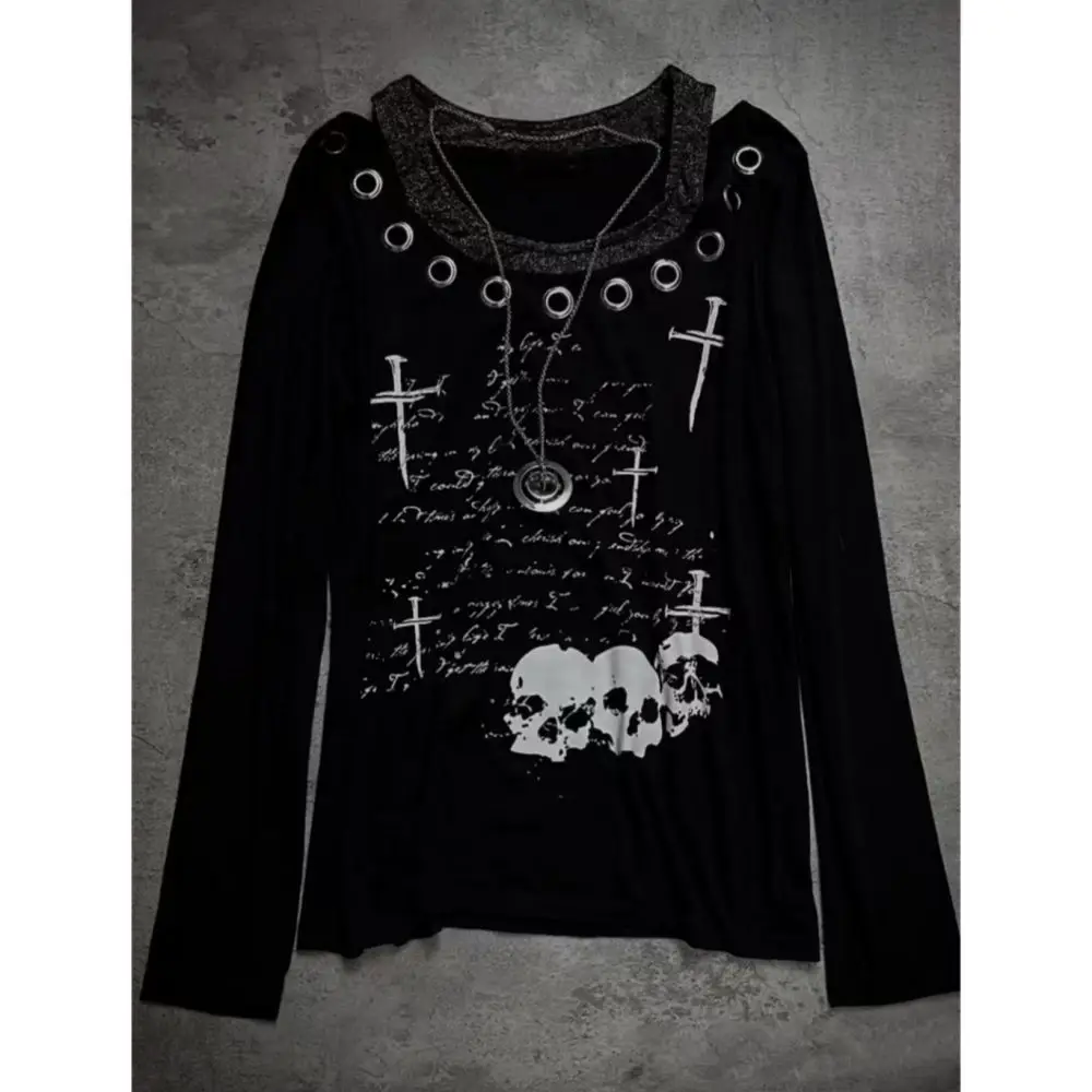 

Готическая одежда 2000-х годов Kpop футболки с длинными рукавами и буквенным принтом уличная одежда в стиле панк для девочек Harajuku винтажные женские блузки футболки в стиле гранж