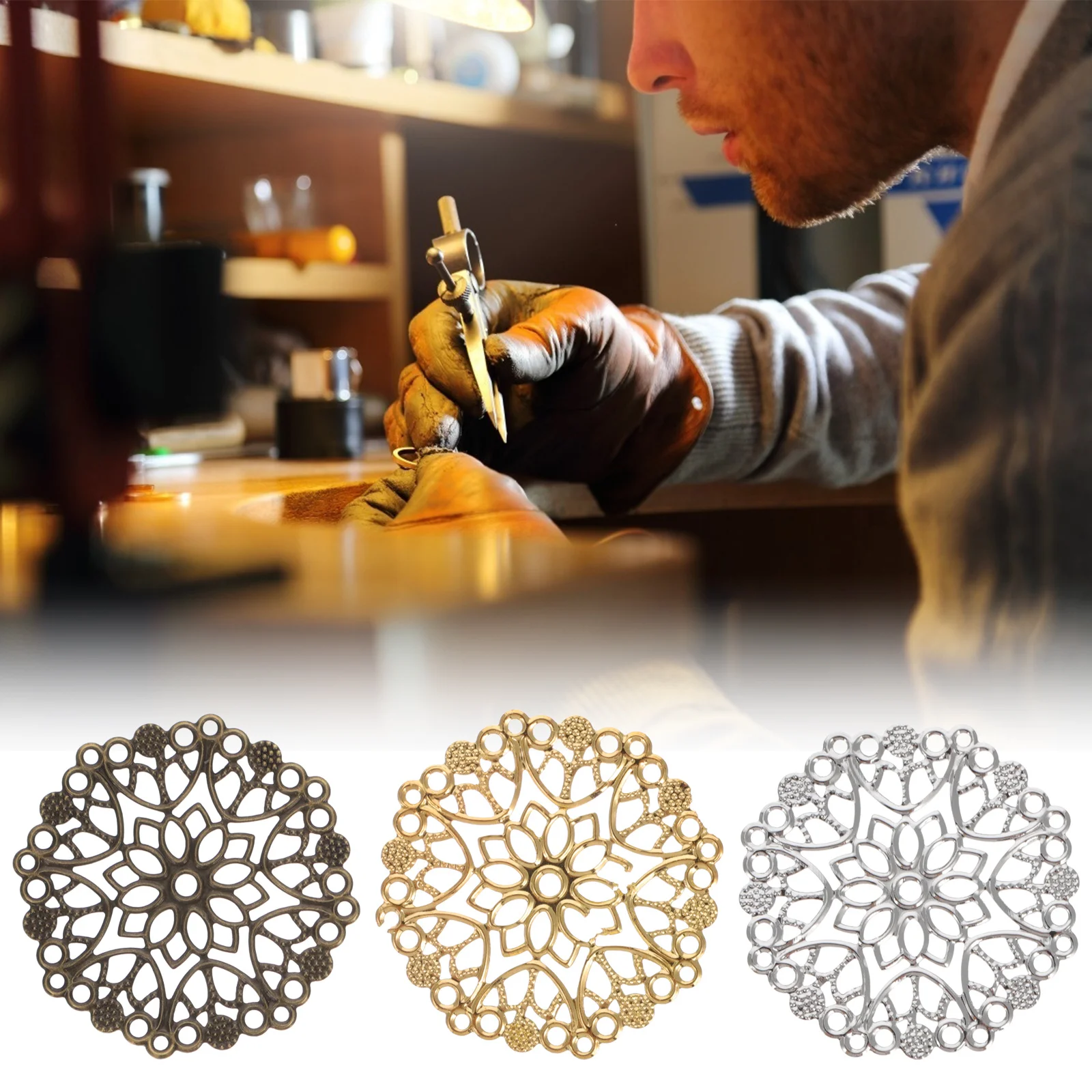 ชิ้นส่วนโลหะฉลุลายขนาดใหญ่ 60 ชิ้น สำหรับทำเครื่องประดับ DIY อุปกรณ์ทำหวีผม งานฝีมือ วัสดุทำเครื่องประดับแฮนด์เมด