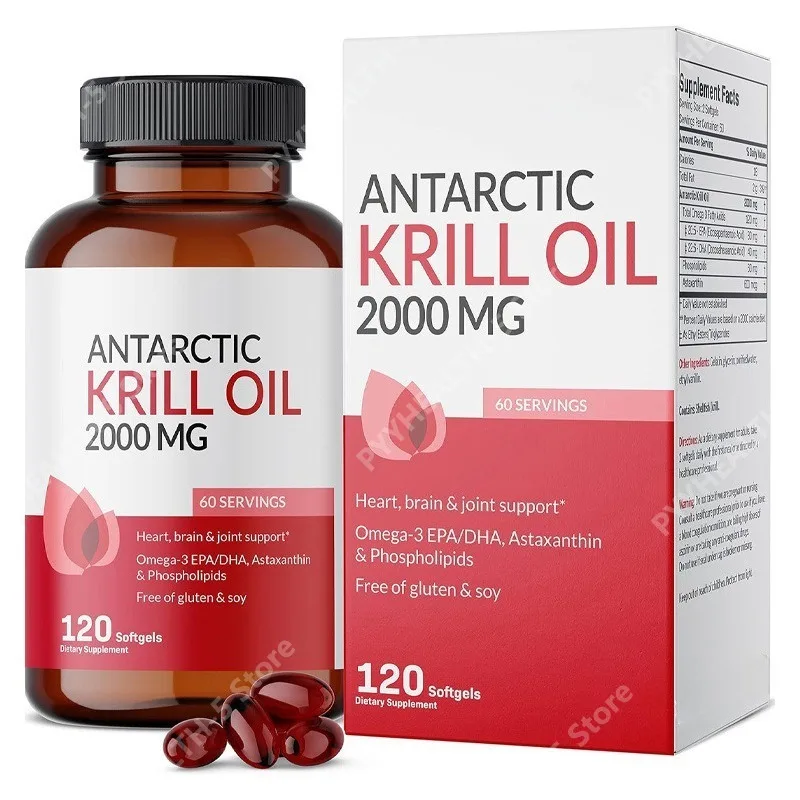 

Antarctic Krill Oil 2000mg with Astaxanthin, Omega-3s EPA, DHA and Phospholipids, Non GMO, 120 Softgels