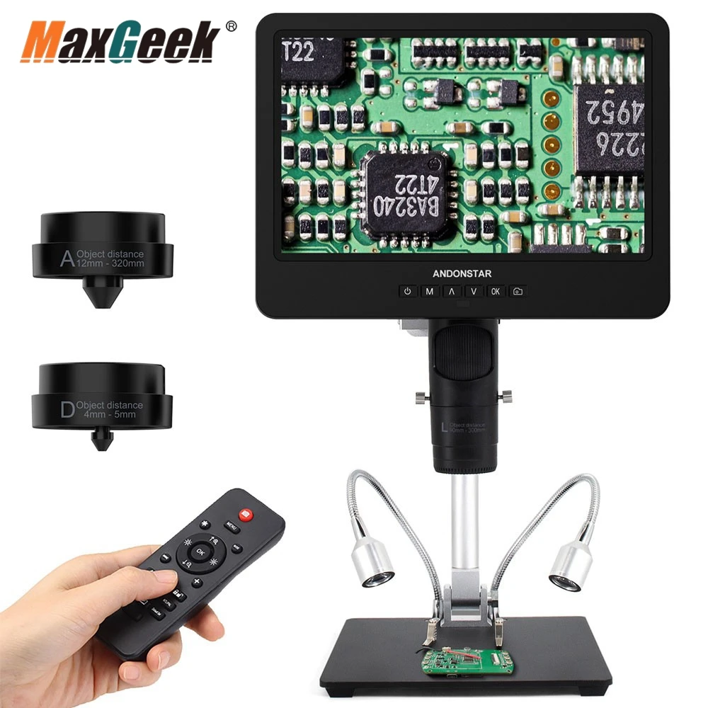 Maxgeek Andonstar Microscópio Digital Ad249sm 10 Tela Uhd Reparação de Telefone Artes e Ofícios Miniatura