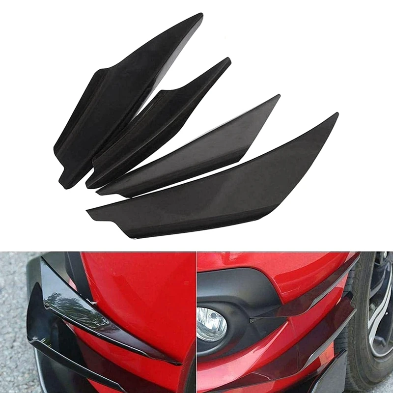 4Pcs/Set Diffuser Shark Fin Kit For Car Spoiler Wing Front Bumper Side Canards Splitter Fins Universal Black