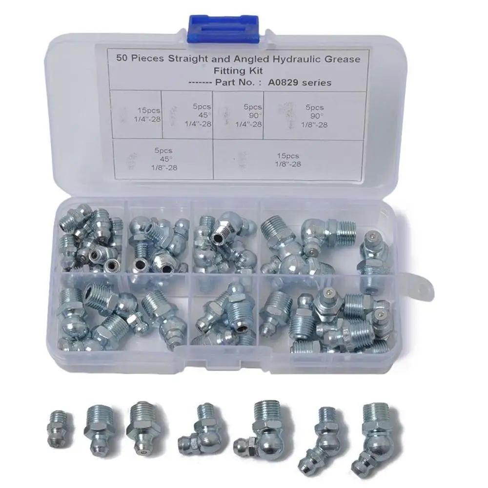 50pcs/set Car Part Car Accessories Lubrication Zerk Hydraulic Grease Fitting Vehicle Nozzle Fuel Injector 1/4