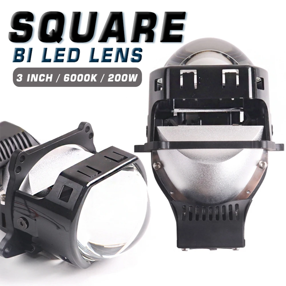 Bi Led Square Projector 3.0 inch Lens For Car Headlight Retrofit Accessories LED Headlamp Lenses with Shroud Matrix Lenticular