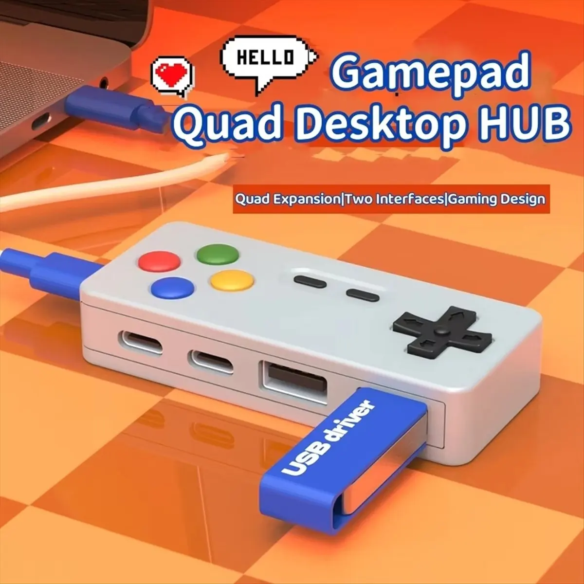 【ELEVATE LIFE】Expansion GamePad Shape Design HUB Mouse Keyboard Cartoon USB Converter Connector 4 in 1 Type-C USB 2.0 HUB