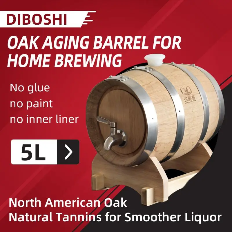 5L Oak Barrel Household Small Fermentation Barrel Brewing Wine Fruit Wine Aging Equipment Whiskey Brandy Storage Barrel