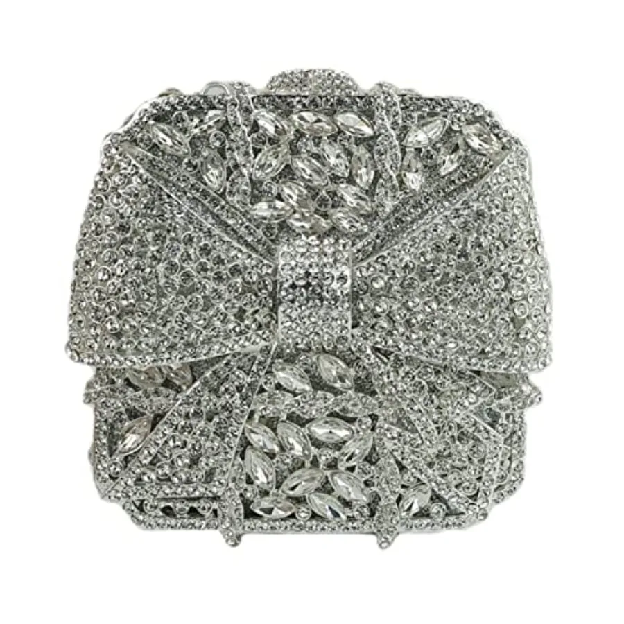 

Evening clutch bag for parties and weddings: crystal-embellished bowknot design, glitter-finish rhinestone handbag in elegant s