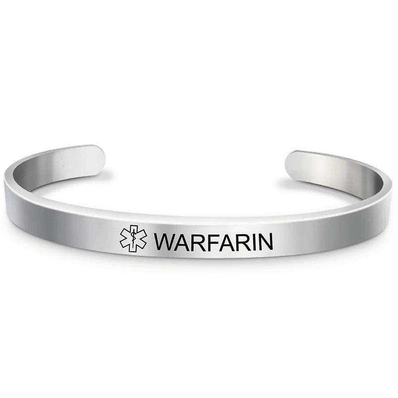 Open Stainless Steel Bracelet Laser Engraved Star of Life Medical Sign Diabetic Warning Titanium Steel Cuff Bracelet