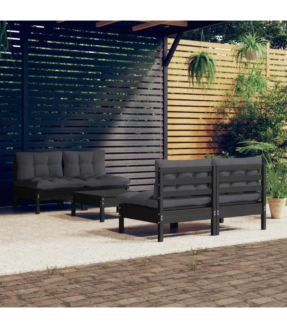 Garden sets garden furniture 5 PCs with cushions anthracite pine wood