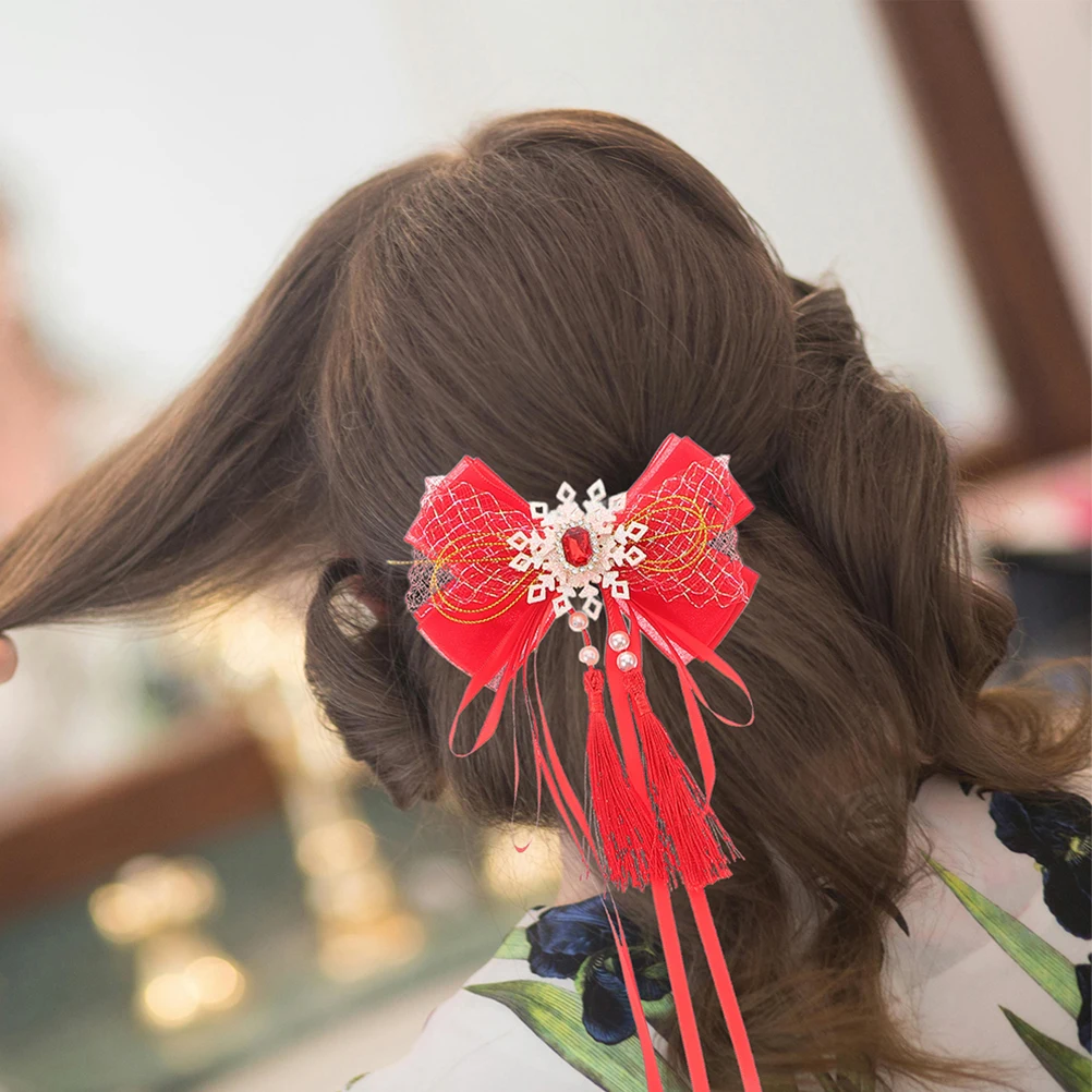 

2pcs Children Hair Bow Clips Charm Ribbon Bows Versatile Hairstyle Accessories Practical Material Secure Clip Design