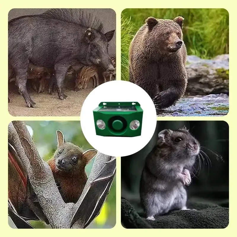 Repelente solar de animais, luz sonora, dissuasor de movimento ao ar livre com luzes estroboscópicas de latidos de cães para cães de veados boa selvagem