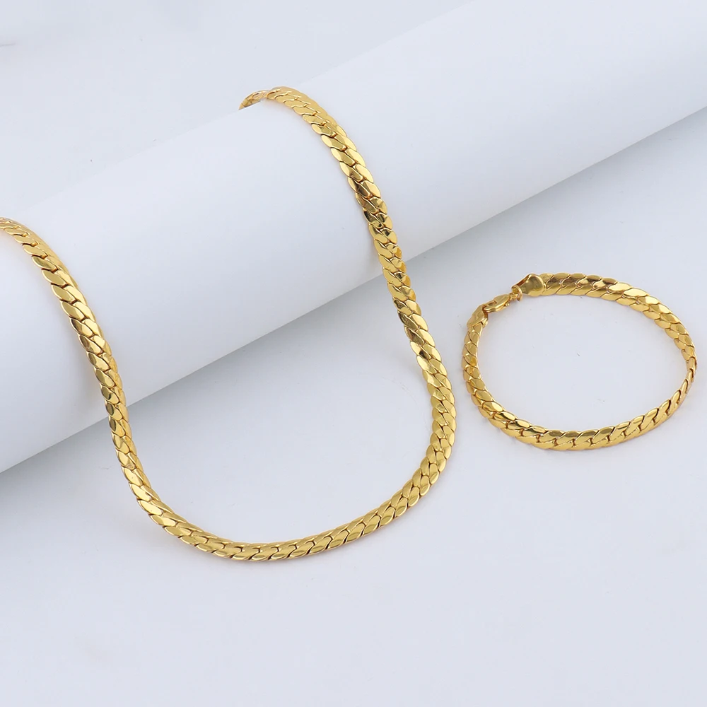 

Stainless Steel Simple Flat Cuban Chain Bracelet Necklace Jewelry Set 18k Gold Plated Fashion Jewelry Valentines Day Gifts