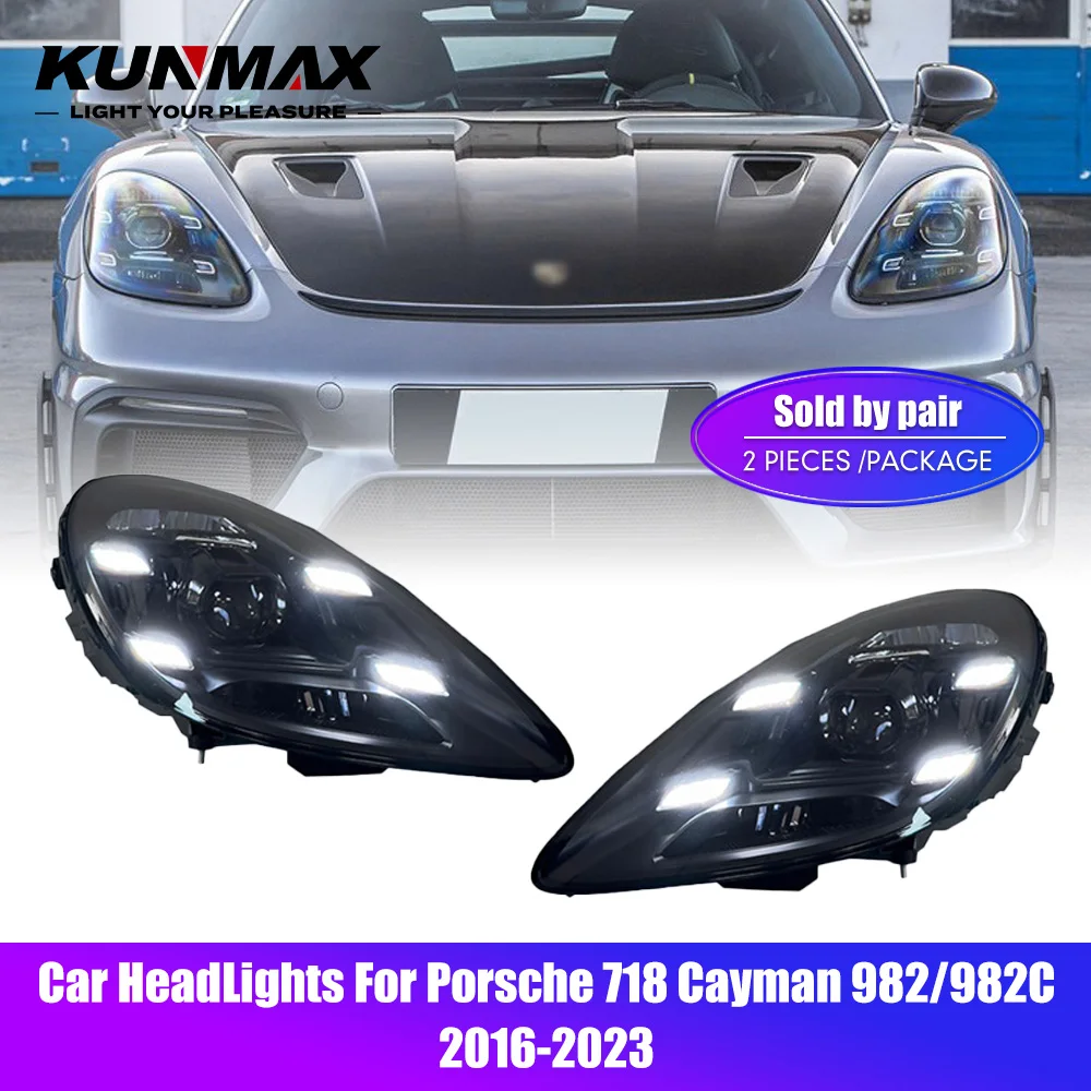 

Pair Of LED Car Headlight Assembly For Porsche 718 Cayman Boxster 982/982C 2016-23 Plug and Play Front Head Lamp DRL Headlights